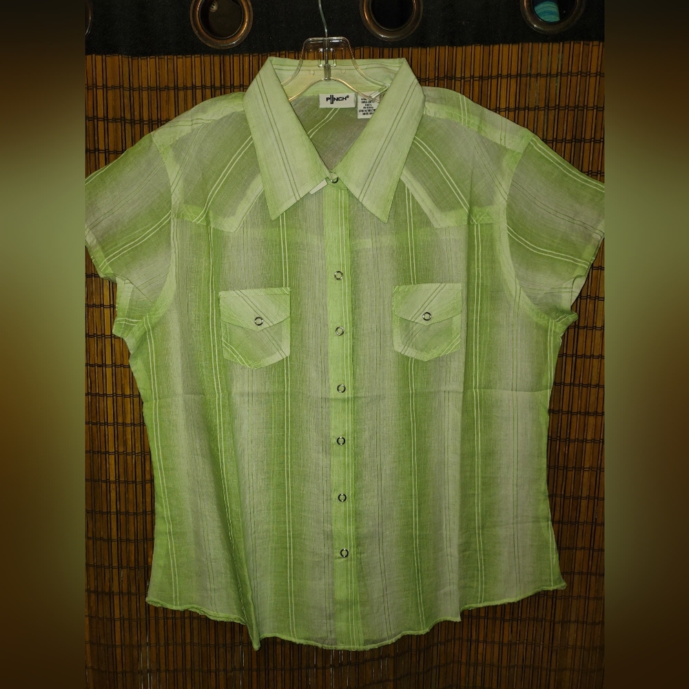 NEW pUnch Sheer Green Button-Up Shirt
